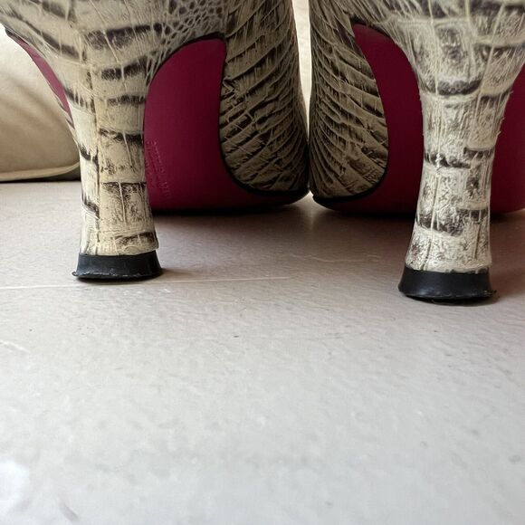 Emanuel Urgaro Paris Embossed Snakeskin Cream Taupe Leather Pumps Pointy Women 8 - Picture 12 of 16